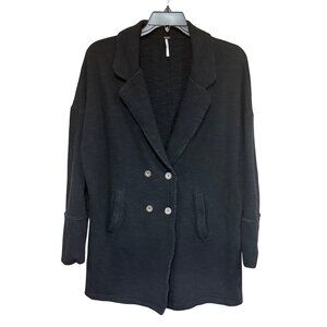 Free People‎ Casual Friday Black Slub Knit Longline Sweater Blazer Size Large